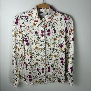 Vintage Jaclyn Smith Floral 100% Silk Button Up Top Blouse Medium